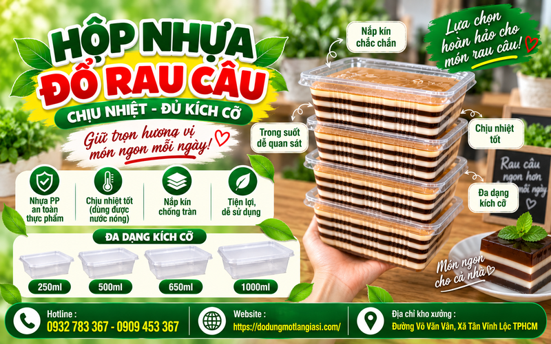 SỈ RẺ HỘP NHỰA ĐỔ RAU CÂU DÙNG 1 LẦN CHỊU NHIỆT TỐT