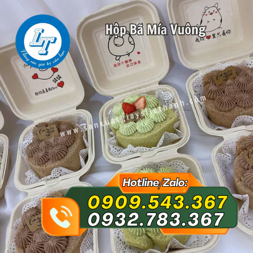hộp bã mía vuông đựng bánh kem bánh ngọt hộp bã mía vuông đựng bánh kem bánh ngọt
