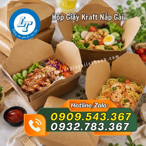 hộp giấy kraft nắp gài đựng thức ăn hộp giấy kraft nắp gài đựng thức ăn