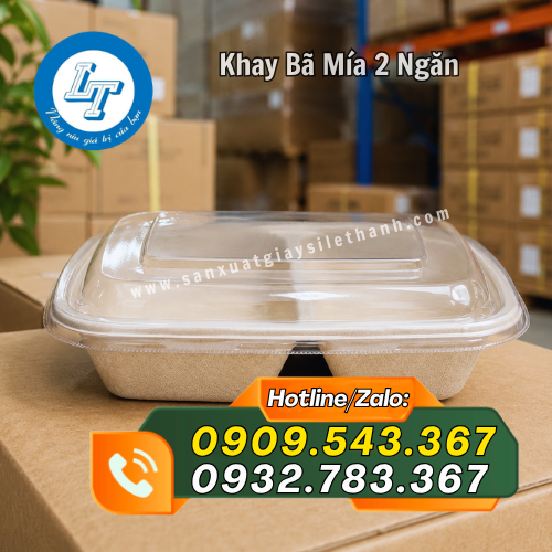 khay bã mía 2 ngăn kèm nắp tiện lợi khay bã mía 2 ngăn kèm nắp tiện lợi