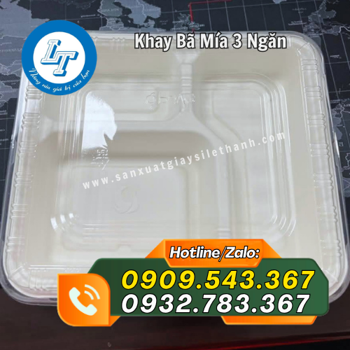 khay bã mía 3 ngăn kèm nắp đậy kín khay bã mía 3 ngăn kèm nắp đậy kín
