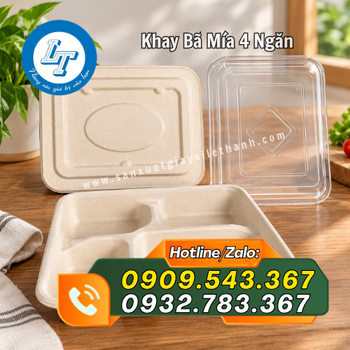 khay bã mía 4 ngăn có nắp đậy tiện dụng khay bã mía 4 ngăn có nắp đậy tiện dụng