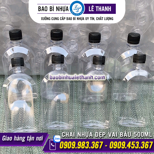 Chai nhựa dẹp vai bầu 500ml giá rẻ