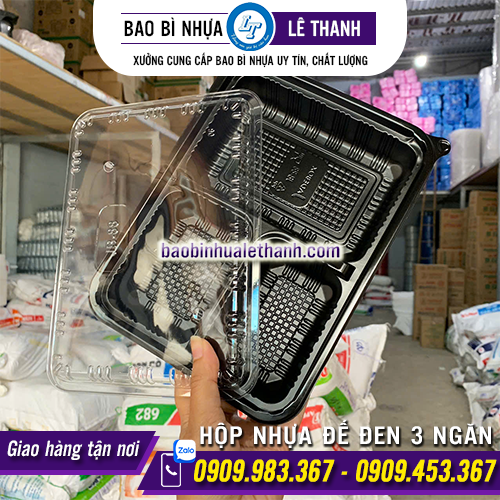 Hộp nhựa đế đen 3 ngăn