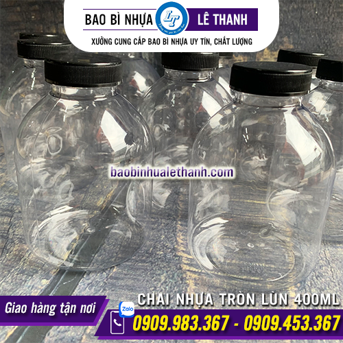 CHAI NHỰA TRÒN LÙN 400ML MIỆNG RỘNG