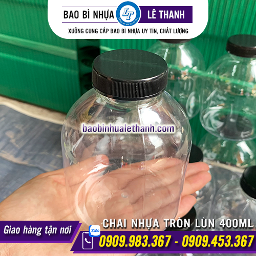 CHAI NHỰA TRÒN LÙN 400ML MIỆNG RỘNG