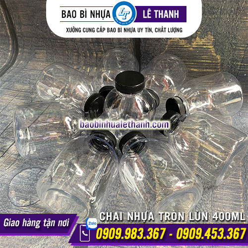 CHAI NHỰA TRÒN LÙN 400ML MIỆNG RỘNG