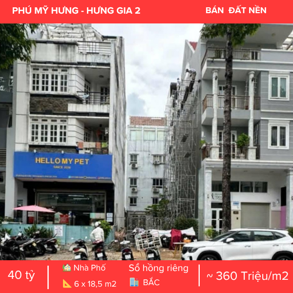 ĐẤT NỀN HƯNG GIA 2 PHÚ MỸ HƯNG, MẶT TIỀN ĐƯỜNG 20M, QUY HOẠCH HẦM + 5 TẦNG