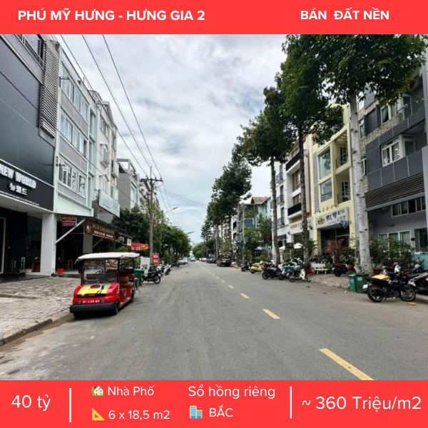 ĐẤT NỀN HƯNG GIA 2 PHÚ MỸ HƯNG, MẶT TIỀN ĐƯỜNG 20M, QUY HOẠCH HẦM + 5 TẦNG