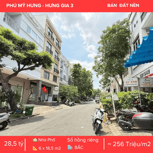 ĐẤT NỀN HƯNG GIA 3 PHÚ MỸ HƯNG, QUY HOẠCH HẦM + 5 TẦNG, VỊ TRÍ KINH DOANH ĐẮC ĐỊA