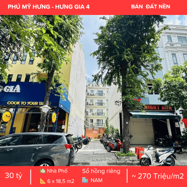 ĐẤT NỀN HƯNG GIA 4 PHÚ MỸ HƯNG, KẾ GÓC PHẠM VĂN NGHỊ, QUY HOẠCH HẦM + 5 TẦNG