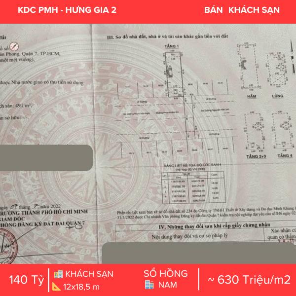 Kết cấu khách sạn hầm 6 tầng có thang máy với hệ thống 14 phòng kinh doanh