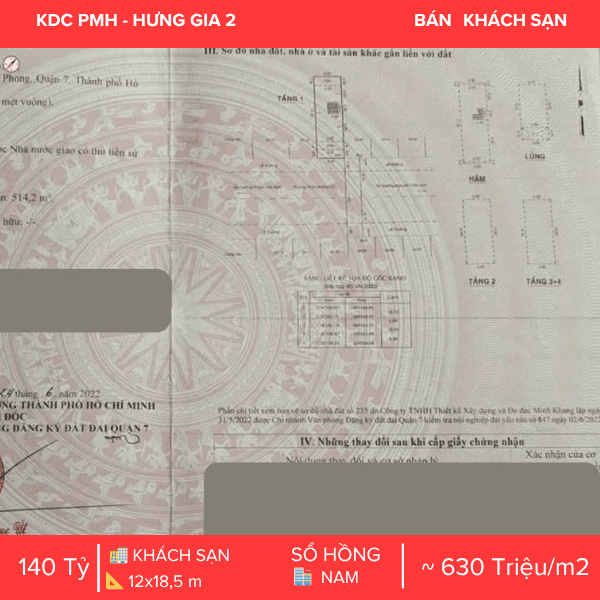 Kết cấu khách sạn hầm 6 tầng có thang máy với hệ thống 14 phòng kinh doanh