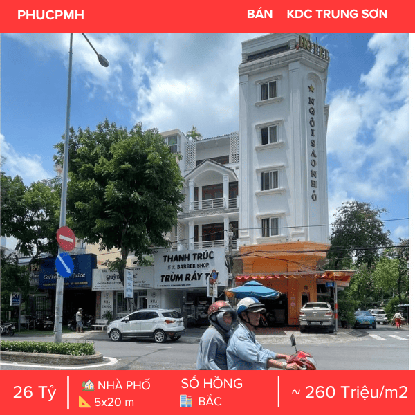NHÀ PHỐ MẶT TIỀN ĐƯỜNG ĐÔI 24M KDC TRUNG SƠN – DÒNG TIỀN ỔN ĐỊNH 50TR/THÁNG – VỊ TRÍ KINH DOANH ĐẮC ĐỊA