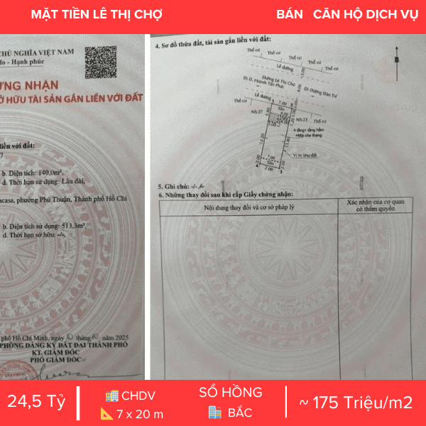 TÒA NHÀ CHDV MẶT TIỀN LÊ THỊ CHỢ QUẬN 7 – HẦM + 5 TẦNG – DÒNG TIỀN CAO 76TR/THÁNG