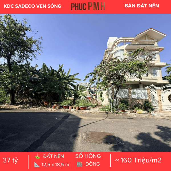 Bán Đất Biệt Thự Khu VIP Q8, KDC Sadeco Ven Sông, Quận 7 - Diện Tích 12.5m x 18.5m, Hướng Đông Nam Mát Mẻ, Sổ Hồng Riêng