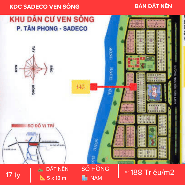 ĐẤT MẶT TIỀN LÔ I45 ĐƯỜNG SỐ 8 SADECO VEN SÔNG Q7 – HƯỚNG NAM – SỔ HỒNG RIÊNG – GIÁ: 17 TỶ
