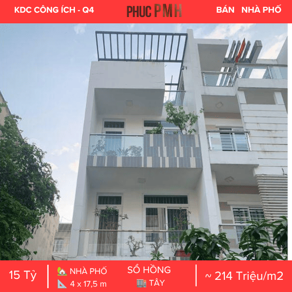 Số 42 Đường 1B (KDC Công ích Quận 4), diện tích 70m², kết cấu trệt 3 lầu, 4PN, hướng Tây, sổ hồng riêng