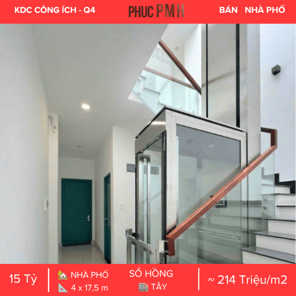 Số 42 Đường 1B (KDC Công ích Quận 4), diện tích 70m², kết cấu trệt 3 lầu, 4PN, hướng Tây, sổ hồng riêng