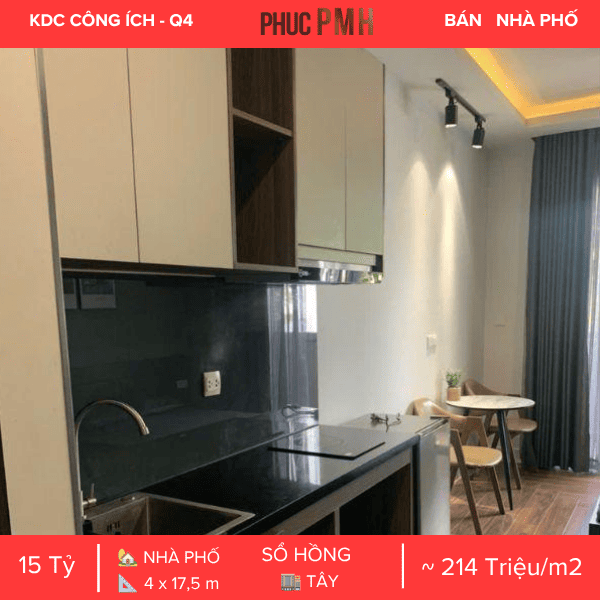 Số 42 Đường 1B (KDC Công ích Quận 4), diện tích 70m², kết cấu trệt 3 lầu, 4PN, hướng Tây, sổ hồng riêng