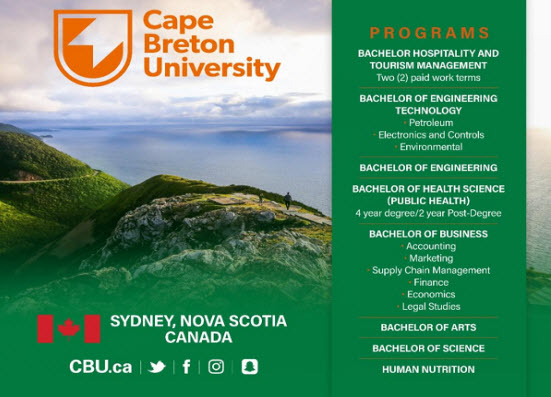 Đại học Cape Breton University ở Canada nhập học tháng 2 năm 2022 Đại học Cape Breton University ở Canada nhập học tháng 2 năm 2022