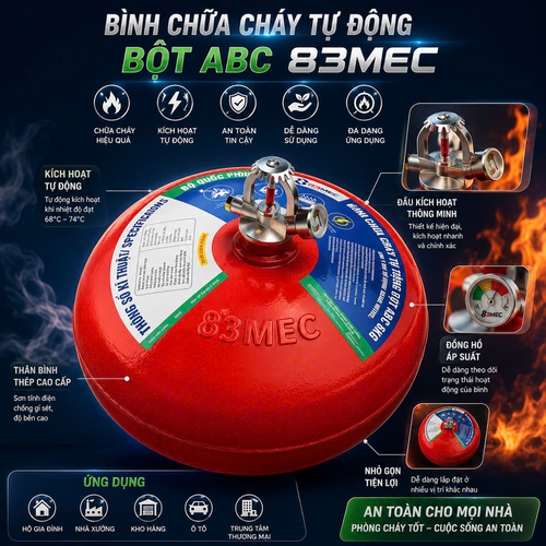 Bình Cầu Chữa Cháy Tự Động Bột ABC 6kg Bộ Quốc Phòng