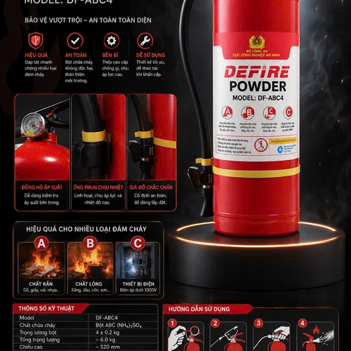 Bình Chữa Cháy Bột ABC 4kg Defire