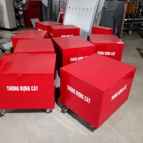 Thùng Đựng Cát PCCC Có Nắp Đậy Có Bánh Xe 1000x1000x1000mm Dày 1 Ly