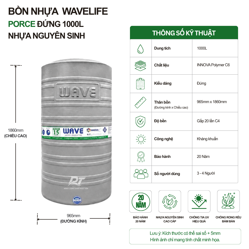 Bồn nhựa kháng khuẩn PORCE 1000L Bồn nhựa kháng khuẩn PORCE 1000L