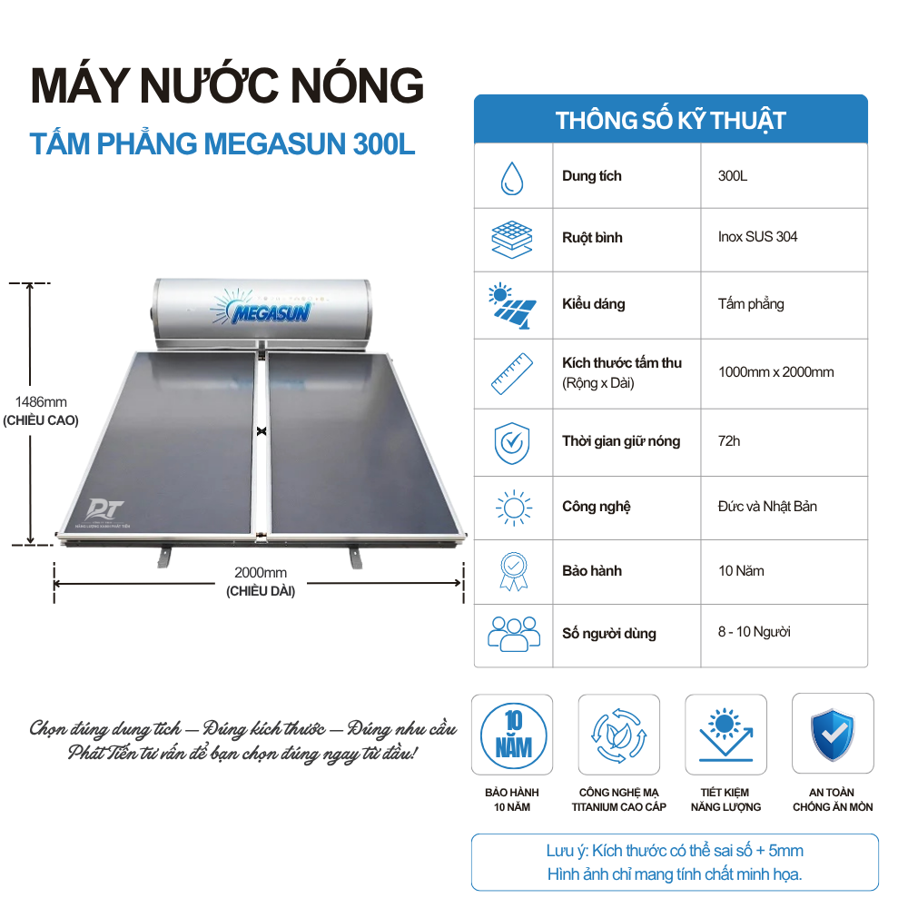 Máy nước nóng tấm phẳng Megasun 300L Máy nước nóng tấm phẳng Megasun 300L
