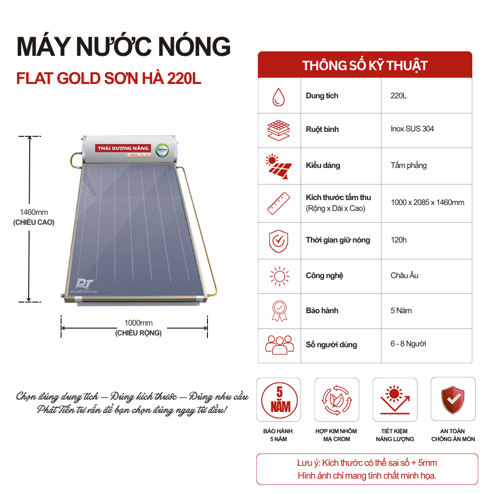 Máy nước nóng tấm phẳng Flat Gold Sơn Hà 220L Máy nước nóng tấm phẳng Flat Gold Sơn Hà 220L