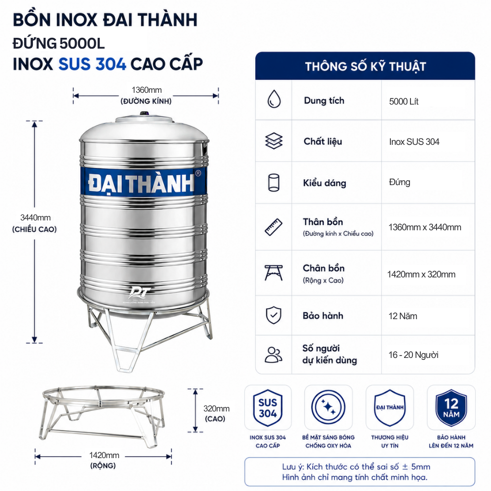 Bồn inox Đại Thành 5000L Bồn inox Đại Thành 5000L