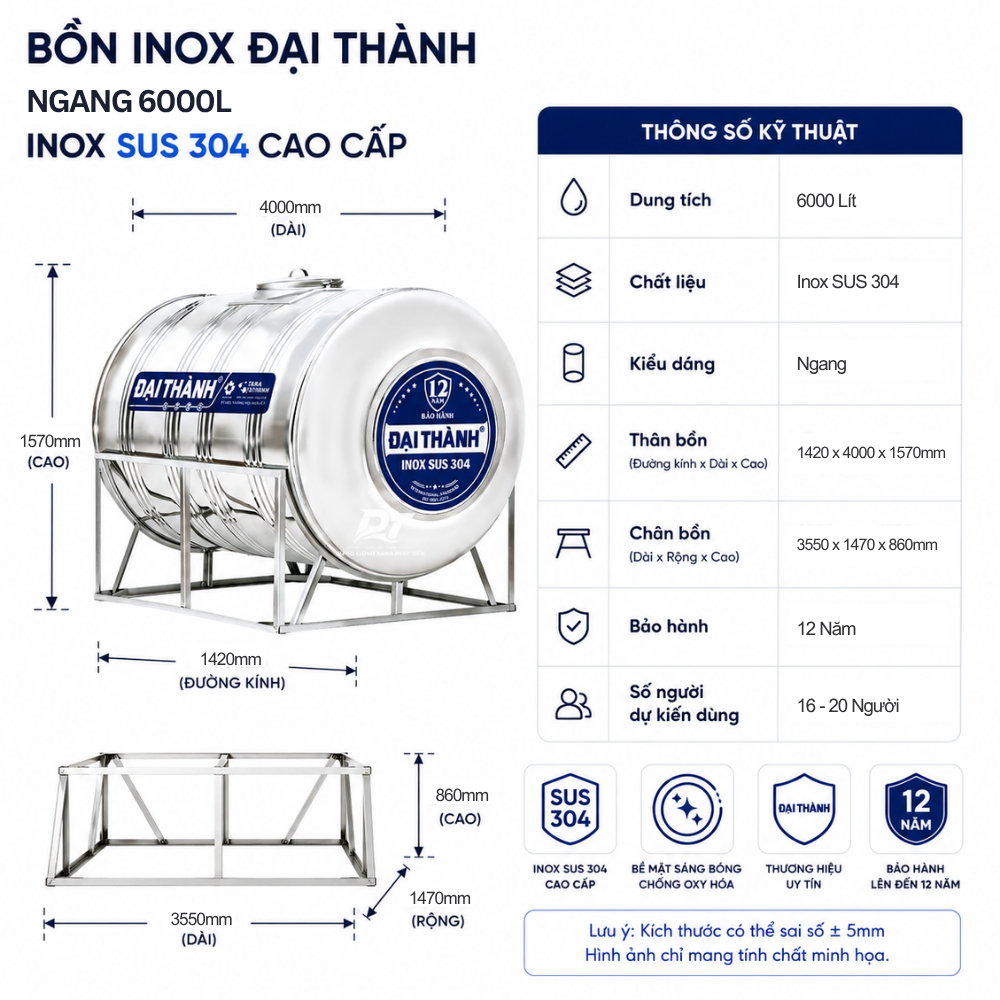Bồn inox Đại Thành 6000L Bồn inox Đại Thành 6000L