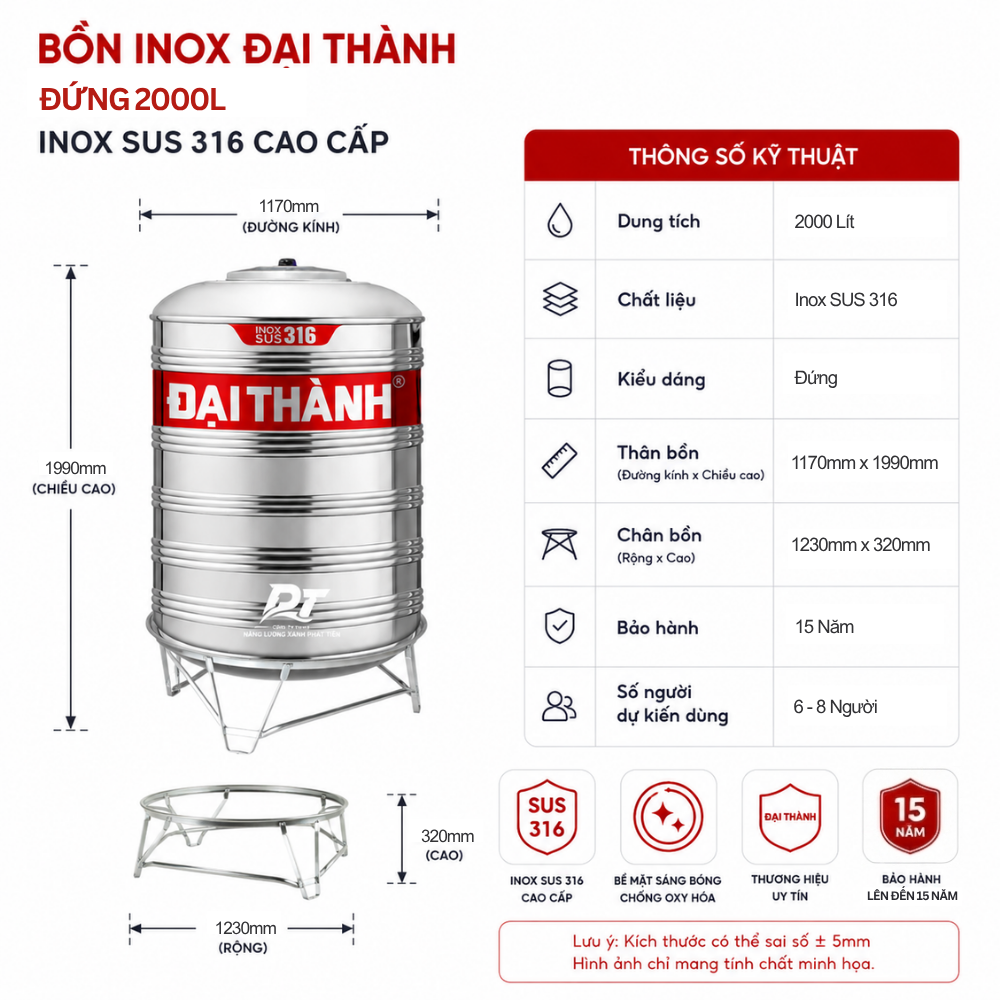 Bồn inox Đại Thành Vigo 2000L Bồn inox Đại Thành Vigo 2000L