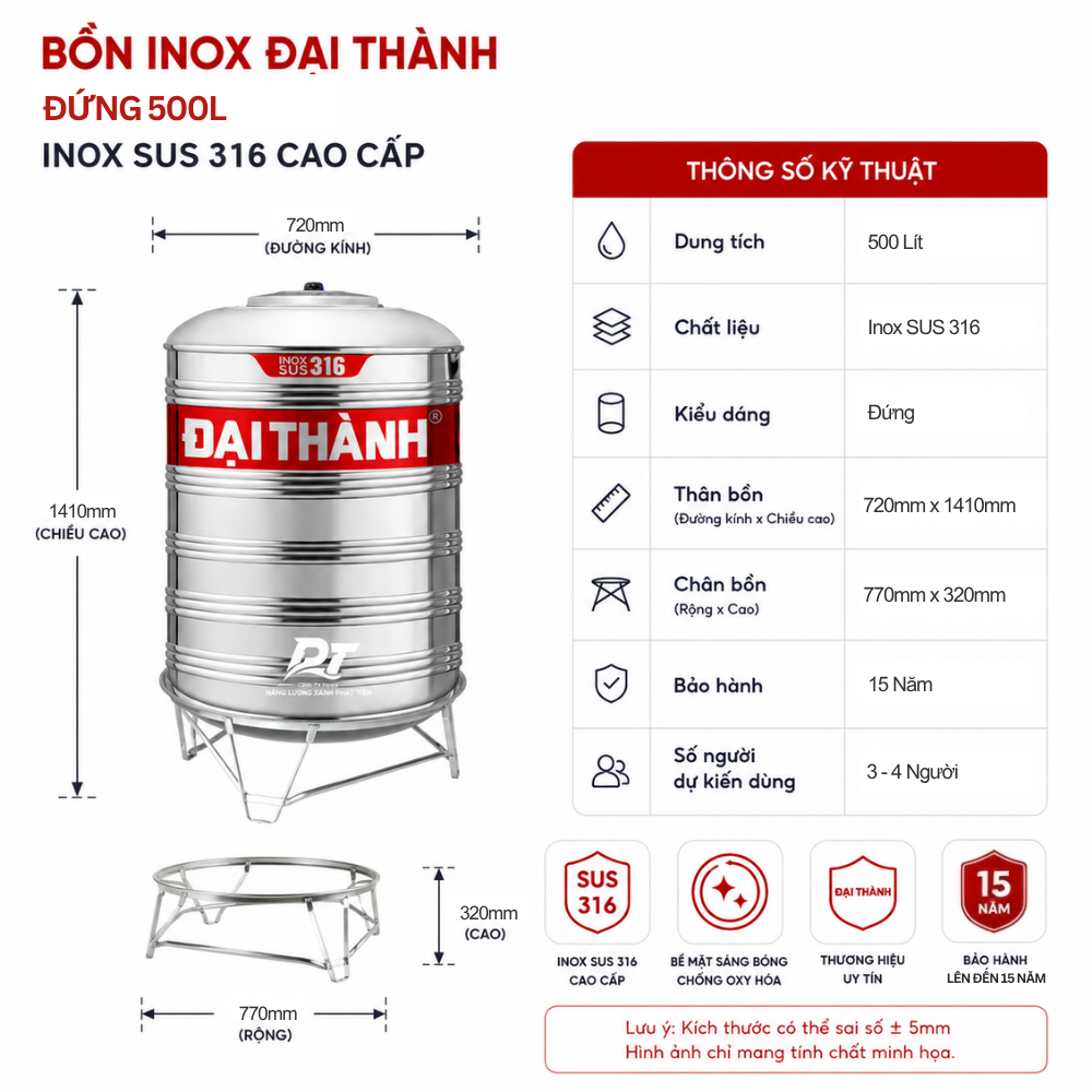 Bồn inox Đại Thành Vigo 500L Bồn inox Đại Thành Vigo 500L