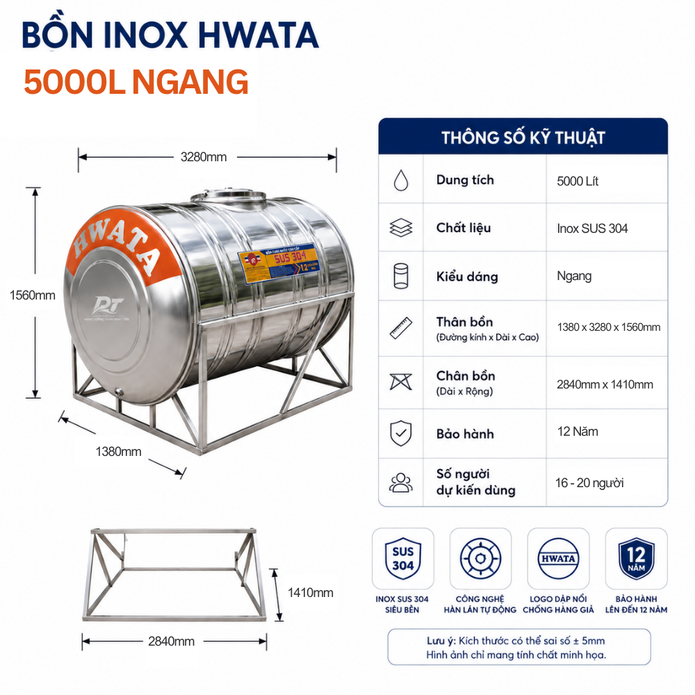 Bồn inox Hwata 5000L Bồn inox Hwata 5000L