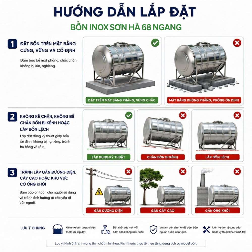 Bồn inox Sơn Hà 68 2000L Bồn inox Sơn Hà 68 2000L