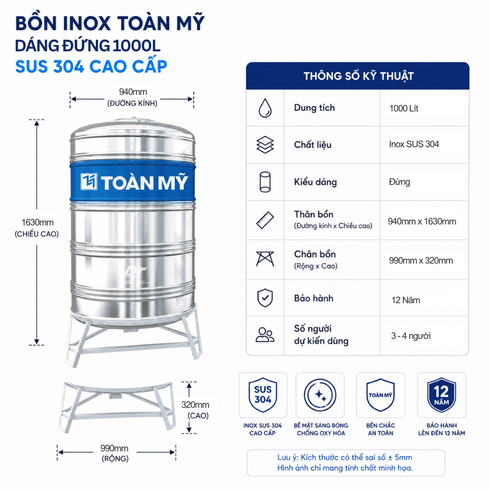 Bồn inox Toàn Mỹ 1000L Bồn inox Toàn Mỹ 1000L