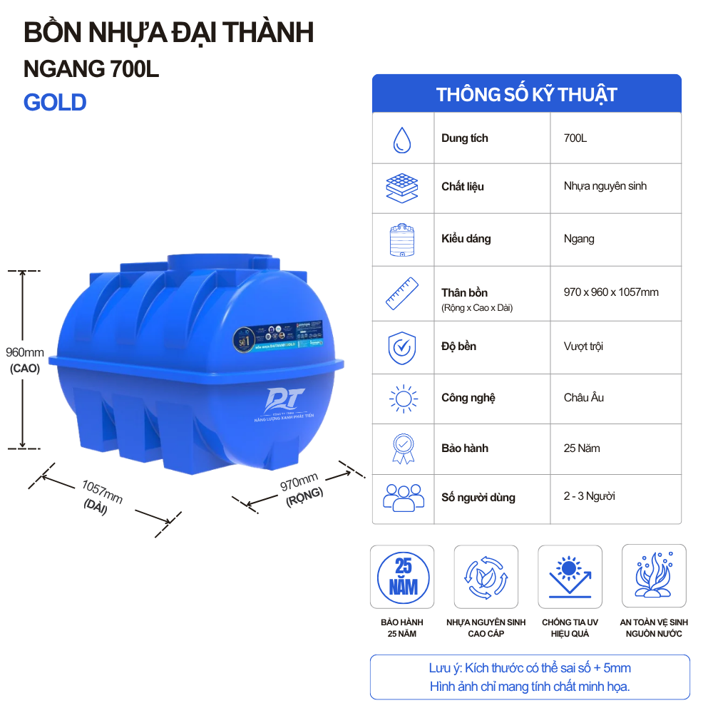Bồn nhựa Đại Thành Gold 700L ngang Bồn nhựa Đại Thành Gold 700L ngang