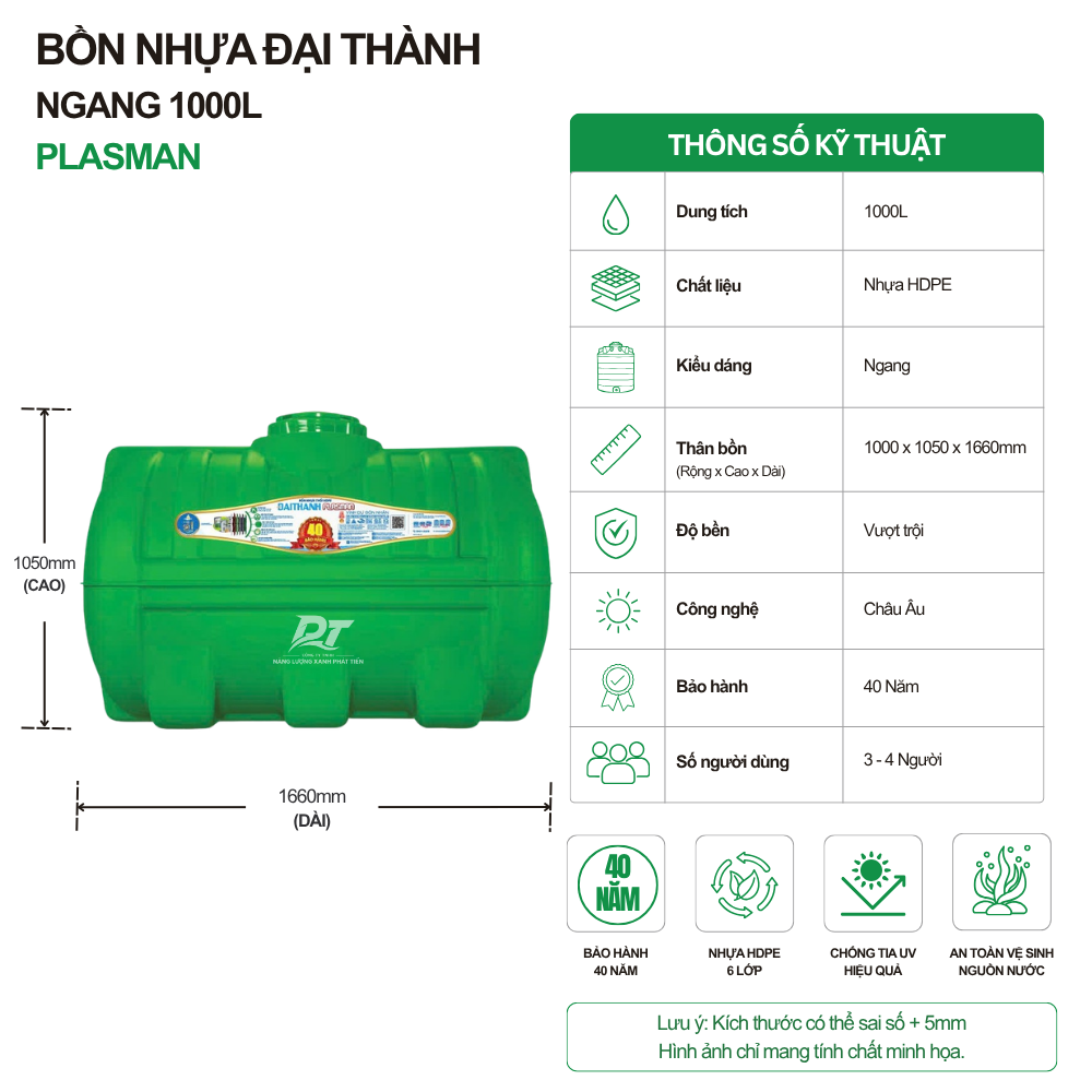 Bồn nhựa Đại Thành Plasman 1000L ngang Bồn nhựa Đại Thành Plasman 1000L ngang
