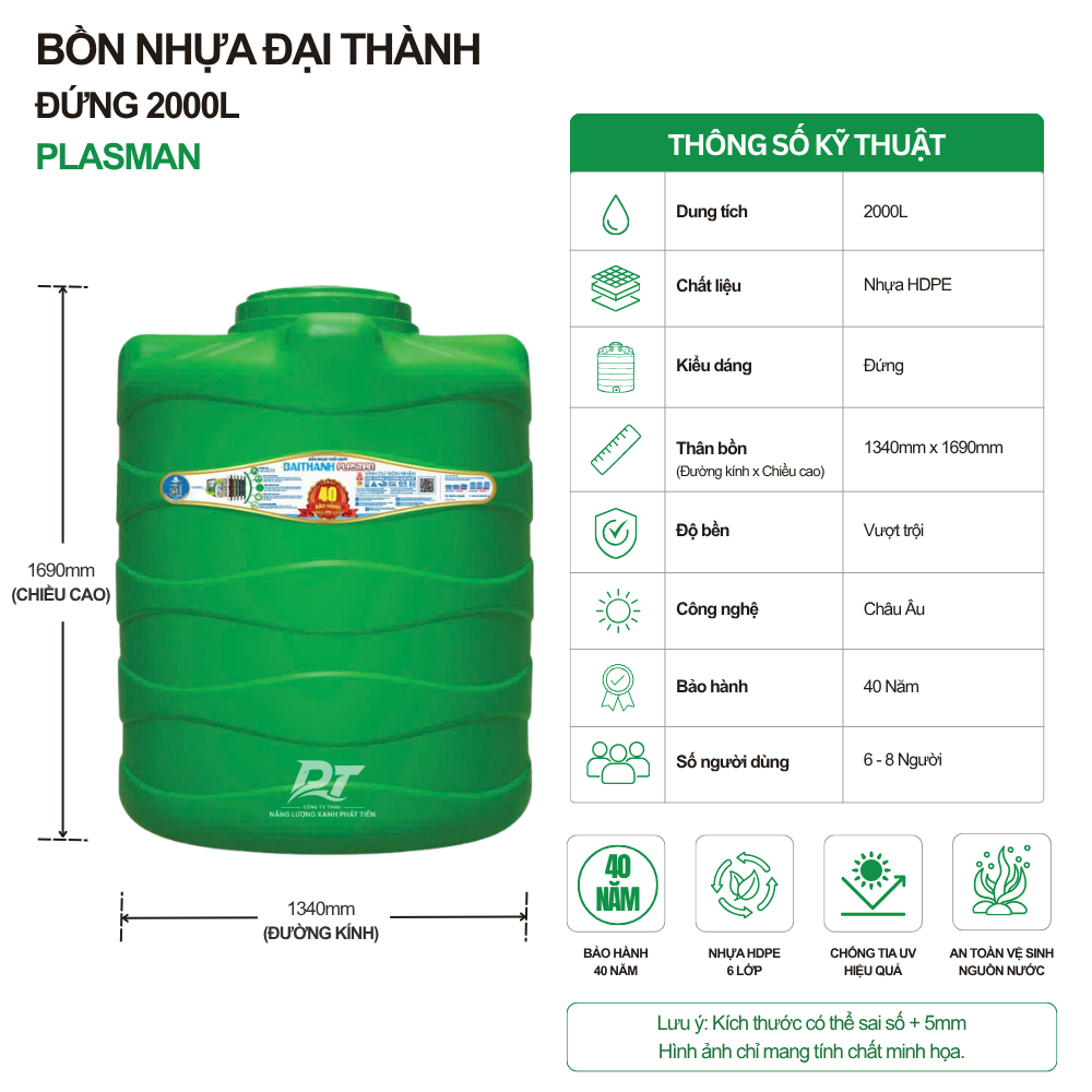 Bồn nhựa Đại Thành Plasman 2000L đứng Bồn nhựa Đại Thành Plasman 2000L đứng