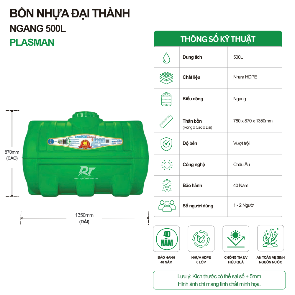 Bồn nhựa Đại Thành Plasman 500L ngang Bồn nhựa Đại Thành Plasman 500L ngang