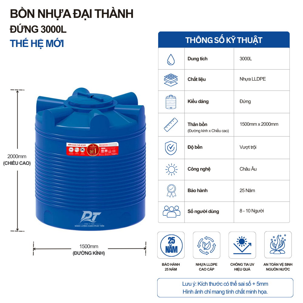 Bồn nhựa Đại Thành THM 3000L đứng Bồn nhựa Đại Thành THM 3000L đứng