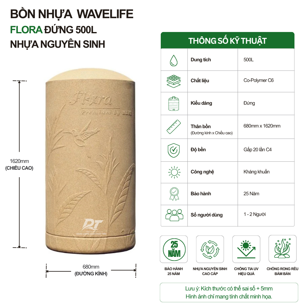 Bồn nhựa kháng khuẩn FLORA 500L Bồn nhựa kháng khuẩn FLORA 500L
