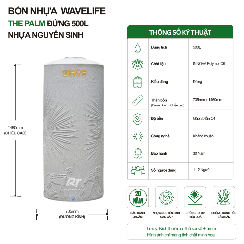 Bồn nhựa kháng khuẩn THE PALM 500L Bồn nhựa kháng khuẩn THE PALM 500L