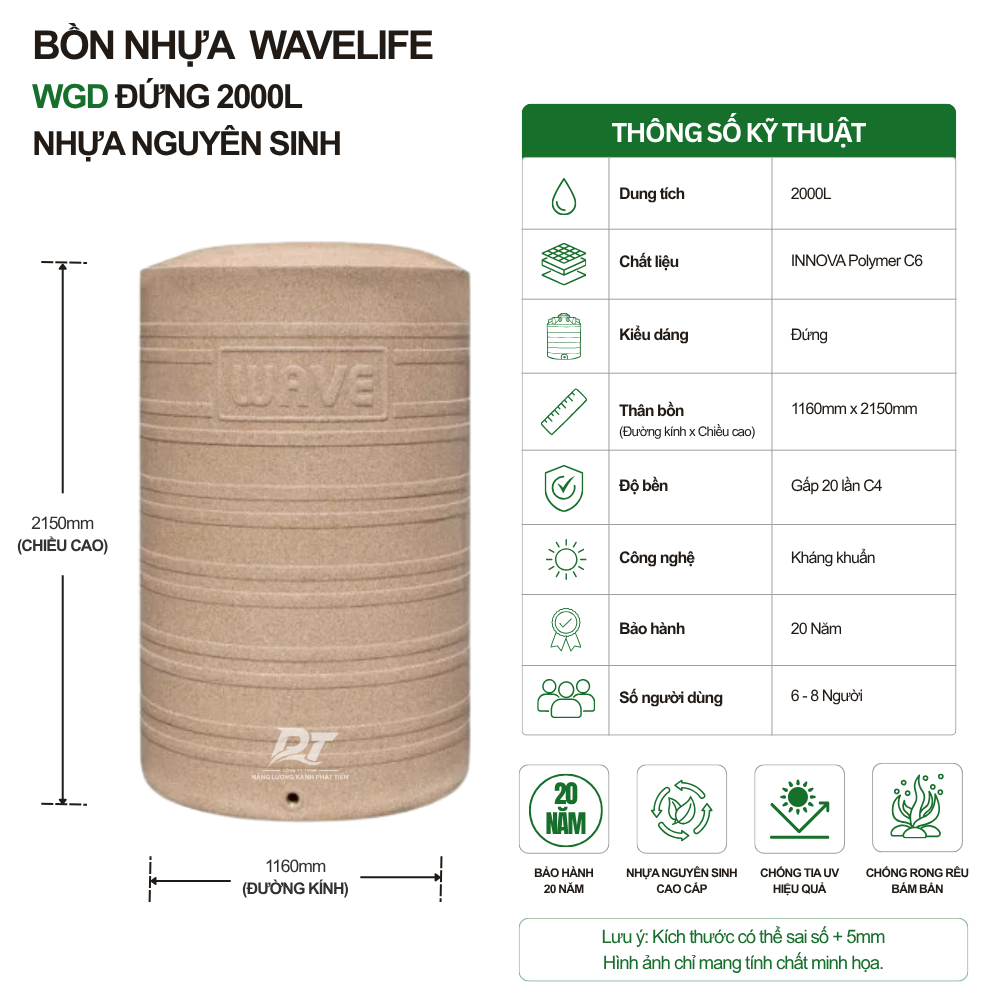 Bồn nhựa kháng khuẩn WGD 2000L Bồn nhựa kháng khuẩn WGD 2000L