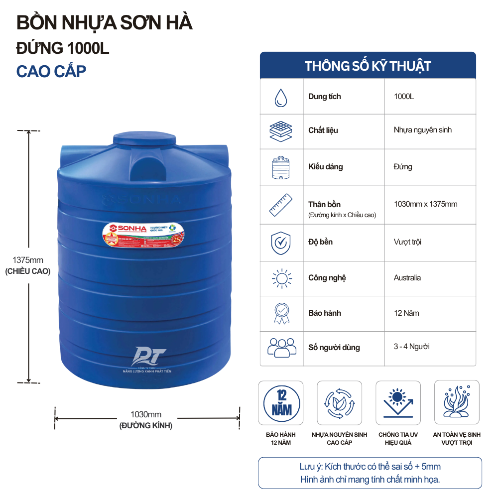 Bồn nhựa Sơn Hà 1000L đứng Bồn nhựa Sơn Hà 1000L đứng