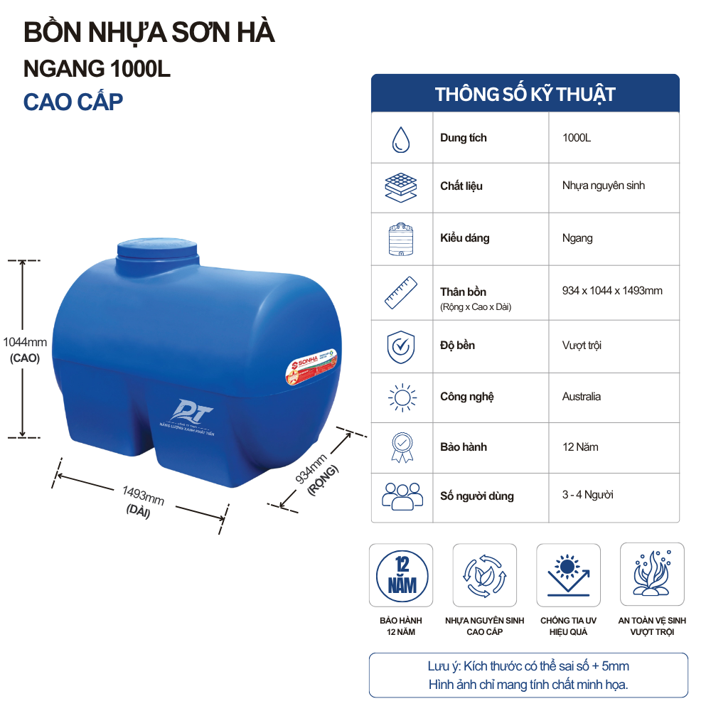 Bồn nhựa Sơn Hà 1000L ngang Bồn nhựa Sơn Hà 1000L ngang