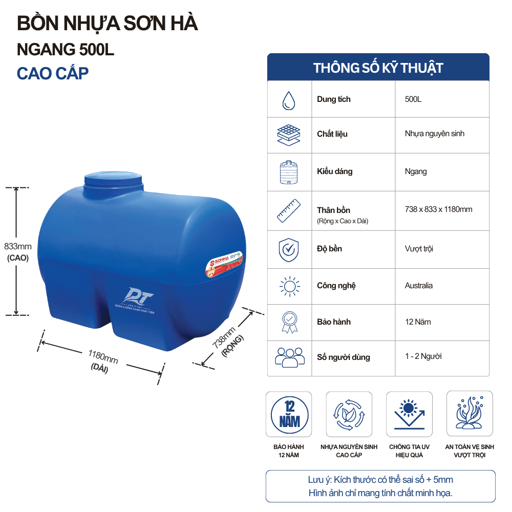 Bồn nhựa Sơn Hà 500L ngang Bồn nhựa Sơn Hà 500L ngang