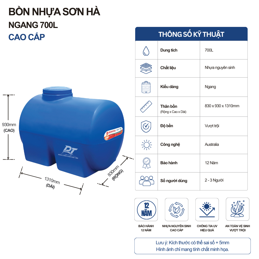 Bồn nhựa Sơn Hà 700L ngang Bồn nhựa Sơn Hà 700L ngang